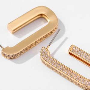 14k Gold Plated Zircon Rectangular Hoop Earrings